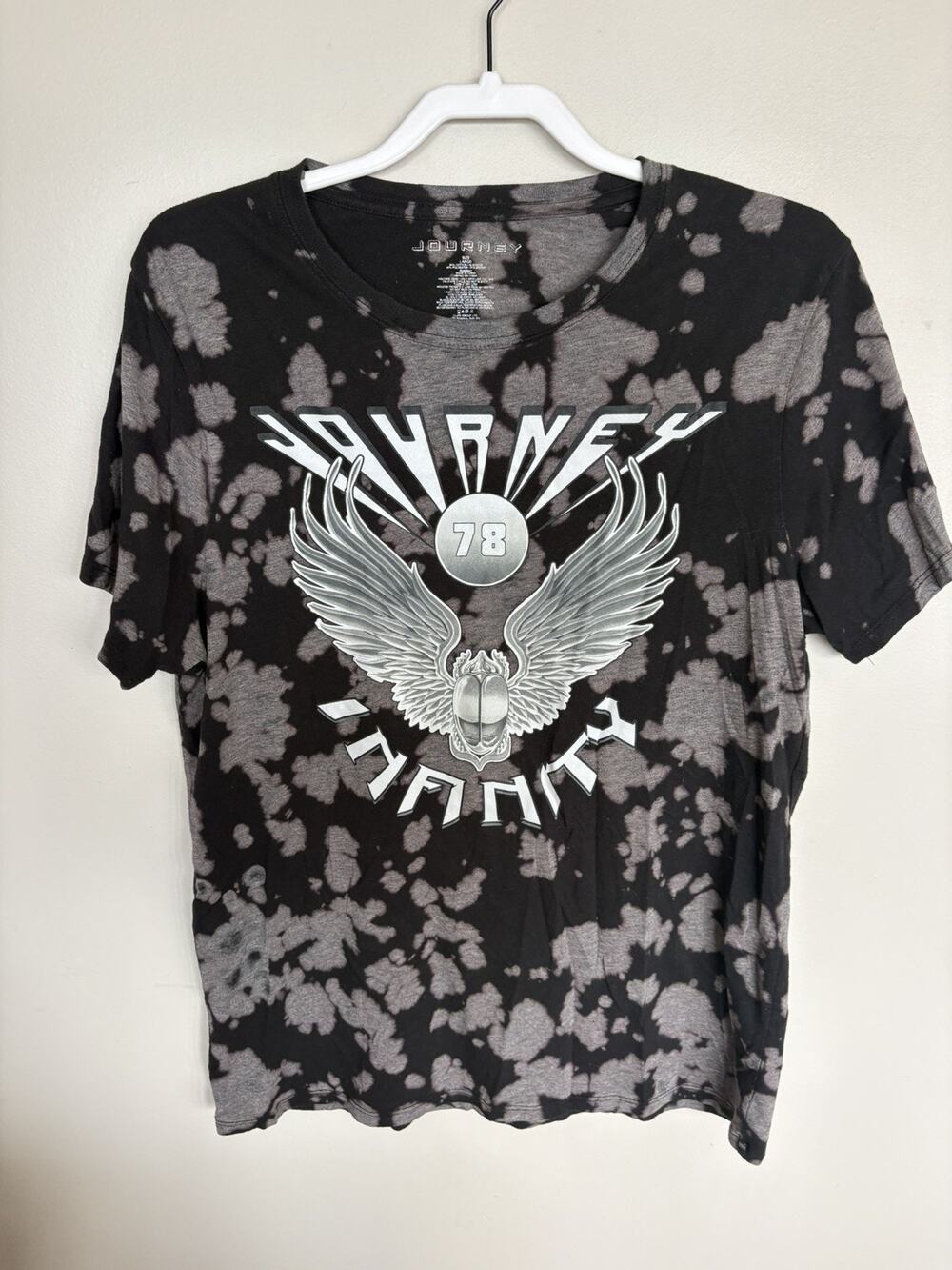 Journey Infinity 78 Graphic Band Tee Black Acid Wash Tie Dye Shirt Womens L